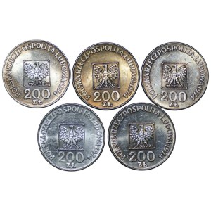 200 złotych 1974, 30 lat Polskiej Rzeczpospolitej Ludowej, zestaw 5 sztuk