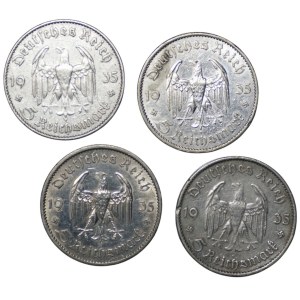 Germany, 5 marks, 1935, set of 4