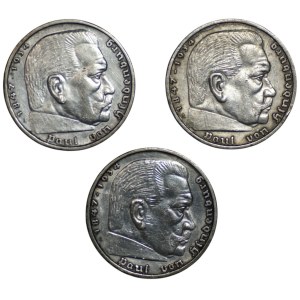 Germania, 5 marchi (1937-1939), set di 3 pezzi
