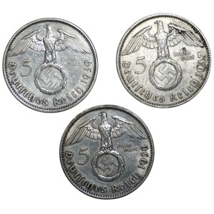 Germania, 5 marchi (1937-1939), set di 3 pezzi