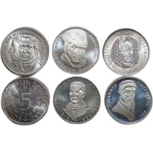 Germany, 5 marks, 1964–1978, set of 6