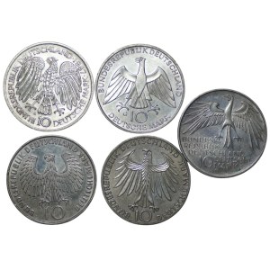 Niemcy, 10 marek 1972, 1987, zestaw 5 sztuk