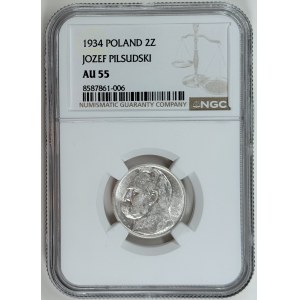2 zlotys de 1934, Józef Piłsudski, NGC AU 55