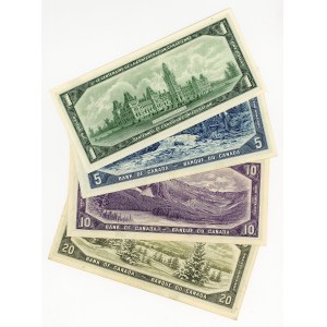 Canada, 1, 5, 10 e 20 dollari (1954-1967), serie di 4 banconote