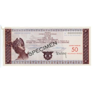 France, Travel Cheque 50 francs, No 0000000, SPECIMEN