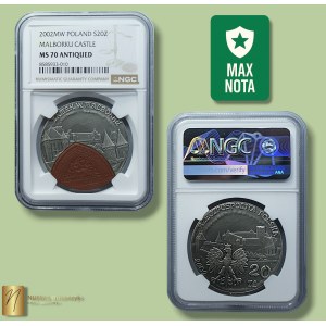 20 zlotych 2002, Malbork Castle, NGC MS 70 ANTIQUED