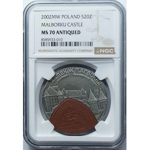 20 zlotych 2002, Malbork Castle, NGC MS 70 ANTIQUED