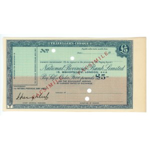 United Kingdom, £5 travel cheque, National Provincial Bank Limited, FACSIMILE