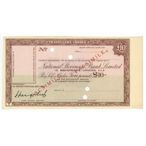 United Kingdom, £10 travel cheque, National Provincial Bank Limited, FACSIMILE