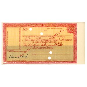United Kingdom, £50 travel cheque, National Provincial Bank Limited, FACSIMILE