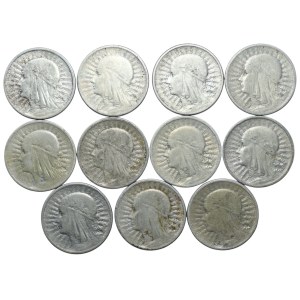 2 zlote (1932-1934), Head of a woman, set of 11 pieces