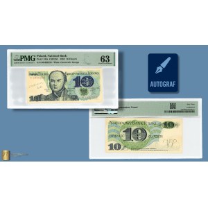 10 zlotych 1982, M series, PMG 63, autograph of the bill designer