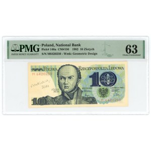 10 zlotych 1982, M series, PMG 63, autograph of the bill designer