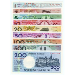 A set of Polish Cities banknotes, 1,2,5,10,20,50,100,200 and 500 zlotych 1990 without the imprint NON-OBLE