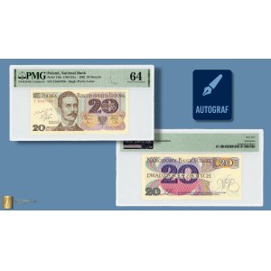 20 zlotych 1982, T series, PMG 64, autograph of the banknote designer