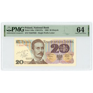 20 zlotych 1982, T series, PMG 64, autograph of the banknote designer