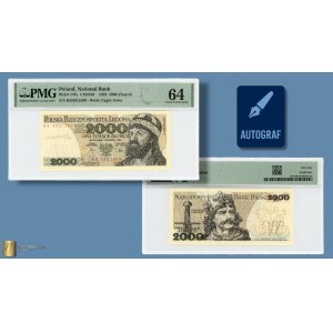 2,000 zloty 1982, BR series, PMG 64, autograph of bill designer