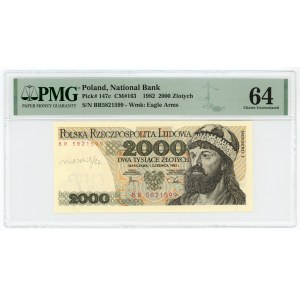 2,000 zloty 1982, BR series, PMG 64, autograph of bill designer