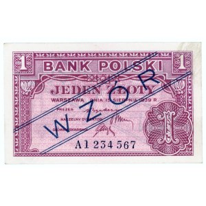1 zloty 1939, series A1 234 567, MODEL, ex.WCN