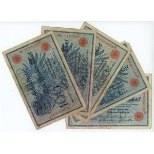 Germany, set of 5 banknotes, 100 marks 1908, red numbering