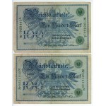 Nemecko, sada 5 bankoviek, 100 mariek 1908, zelené číslovanie