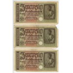 Niemcy, zestaw 5 sztuk banknotów, 20 marek 1940-1945
