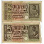 Niemcy, zestaw 5 sztuk banknotów, 20 marek 1940-1945