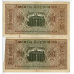 Niemcy, zestaw 5 sztuk banknotów, 20 marek 1940-1945