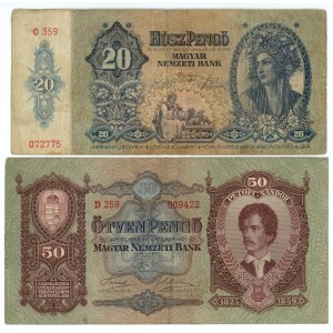 Hungary, set of 2 pieces of 20 Pengö 1941 and 50 Pengö 1932 banknotes