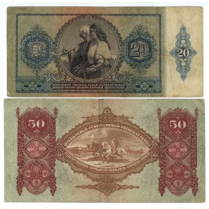 Hungary, set of 2 pieces of 20 Pengö 1941 and 50 Pengö 1932 banknotes