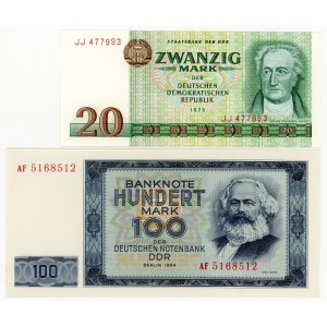 Nemecko, NDR, sada 2 bankoviek, 20, 100 mariek