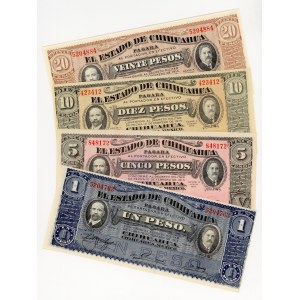 Mexiko, 1, 5, 10 und 20 Pesetas (1914-1915), Satz von 4 Banknoten