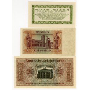 Germany, Third Reich, 1, 2 and 20 reichsmark, set of 3 banknotes