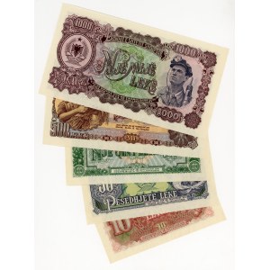 Albania, 10, 50, 100 and 1000 leke (1944-1957), set of 5 banknotes