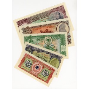 Albania, 10, 50, 100 and 1000 leke (1944-1957), set of 5 banknotes