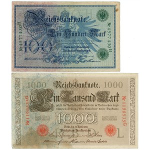 Německo, sada 2 bankovek, 100 marek 1908 a 1000 marek 1910
