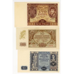 100 zlotych, 1934; 20 zlotych, 1936; 10 zlotych, 1940; set of 3