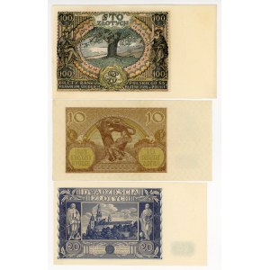 100 zlotych, 1934; 20 zlotych, 1936; 10 zlotych, 1940; set of 3