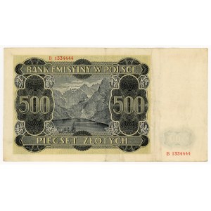 500 zlotych, 1940, attractive serial number B 1334444