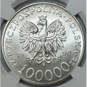 100,000 zlotys, 1990, Solidarity, Type A, NGC MS 67