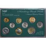 Set of coins put into circulation 1990–1995, Warsaw, including a 1 zloty coin from 1990, mint-quality