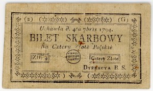 Insurekcja Kościuszkowska, bilet skarbowy, 4 złote 1794, seria (2) (G)