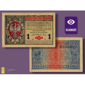 1 Polish mark, 1916, Series B, No. 9987971, General, RARE variant