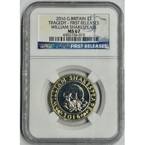 United Kingdom, 2 pounds, 2016, Tragedy, William Shakespeare, NGC MS 67, FIRST RELEASES