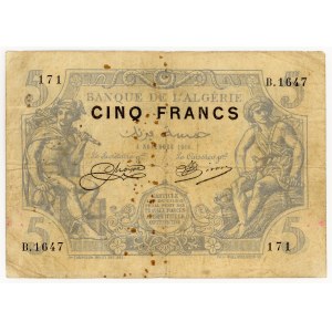 Alžírsko, 5 frankov, 1918, séria B.1647, falzifikát