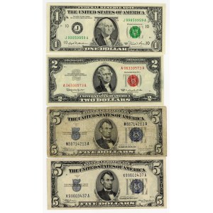 USA, 1, 2 doláre z roku 1981 a 1963 a 5 dolárov z roku 1934, sada 4 kusov