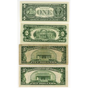 USA, 1, 2 doláre z roku 1981 a 1963 a 5 dolárov z roku 1934, sada 4 kusov