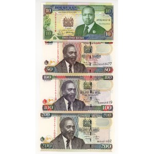 Kenya, 10, 50, 100, 200 scellini 1991 - 2010, varie serie, set da 4 pezzi