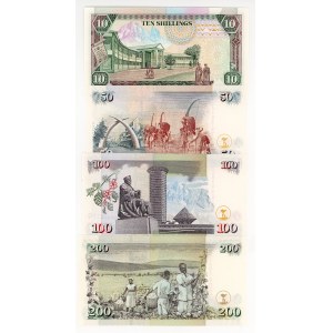 Kenya, 10, 50, 100, 200 scellini 1991 - 2010, varie serie, set da 4 pezzi