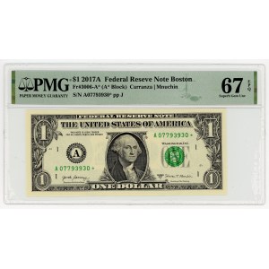 USA, $1, 2017 A, Replacement Series G 07793930 ★, Boston, Carranza│Mnuchin, PMG 67 EPQ